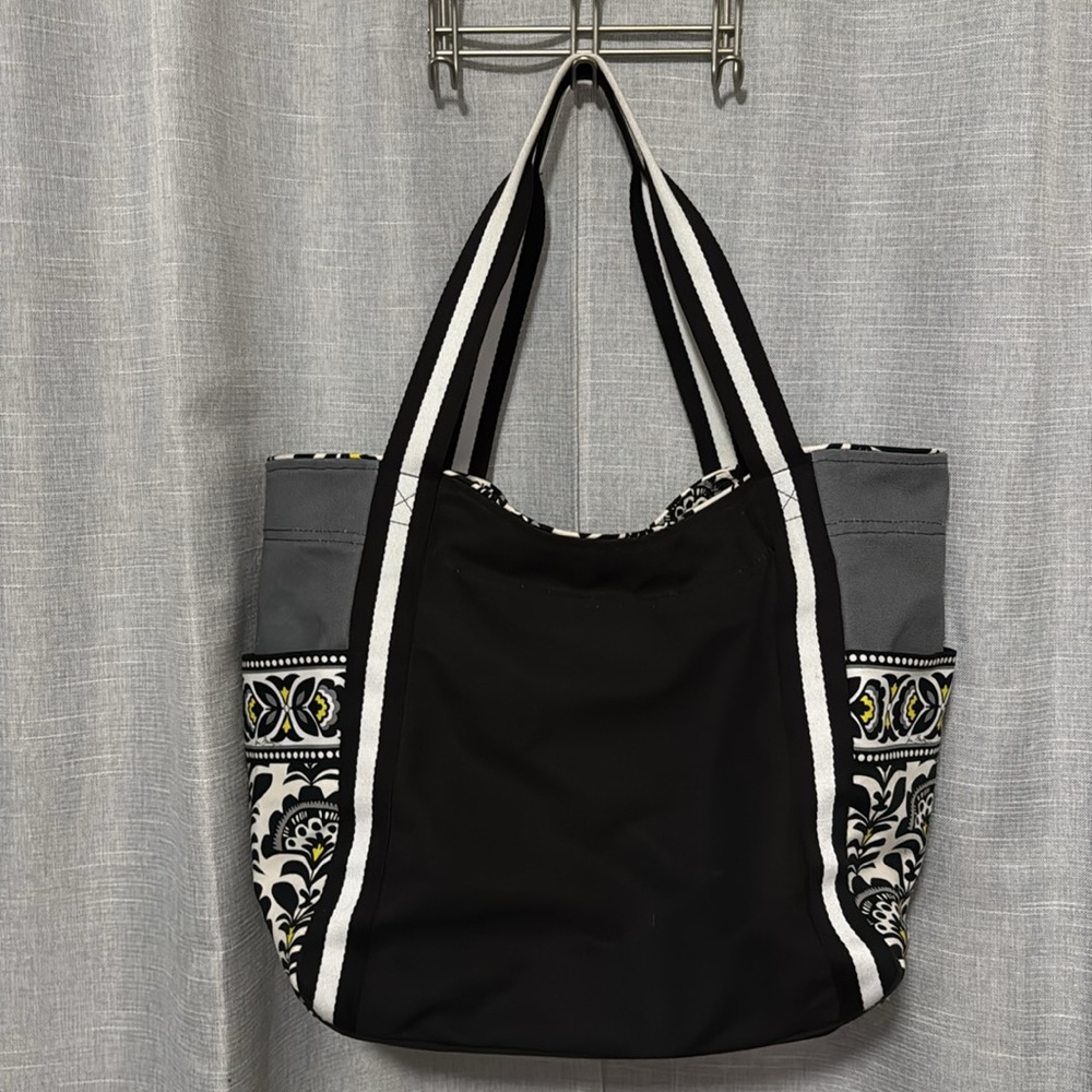 Large Vera Bradley Tote Bag-Black/White/Gray-Open Top-Reusable Bag Included-GUC - Picture 2 of 16